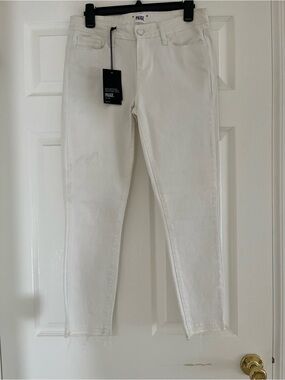 PAIGE Off-White Skinny Jeans with Raw Hem